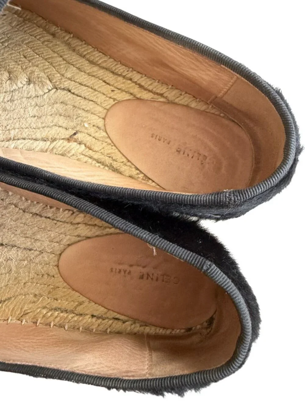 CELINE Black Calf Hair Espadrilles Flats Size 37 / US 7
